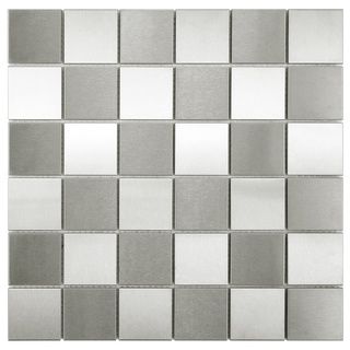 Somertile 2 inch Checkerboard 11.875 inches X 11.875 inches Stainless Steel Over Porcelain Mosaic Wall Tile (pack Of 10)
