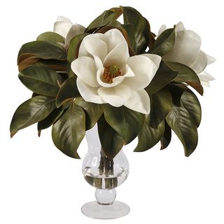 White Magnolias In Glass Vase 20 inch Decorative Plant