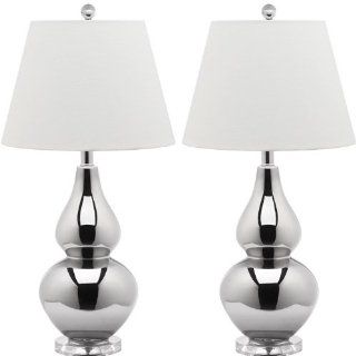 Safavieh Cybil Double Gourd Lamp, Set Of 2, Silver Neck With Silver Shade   Bedside Lamps