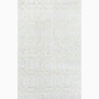 Handmade Geometric Pattern Blue/ Gray Wool/ Art Silk Rug (36 X 56)