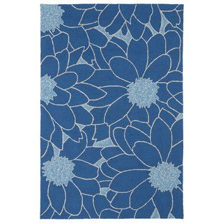 Indoor/ Outdoor Fiesta Blue Flower Rug (9 X 12)