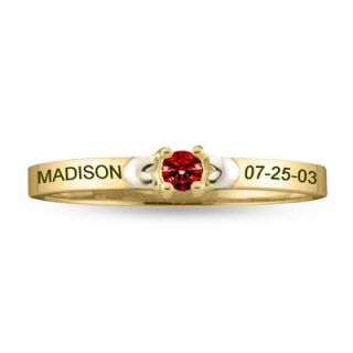 10K Two Tone Gold Stackable Birthstone Ring (1 Stone and Engraving