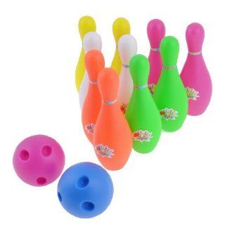SODIAL(R) Child Colored Plastic 10 Pins Bowling Game Toy Set + Two Balls Toys & Games