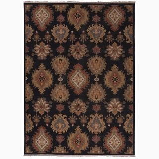 Hand made Tribal Pattern Black/ Tan Wool Rug (2x3)