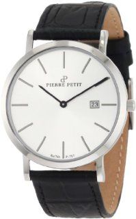 Pierre Petit Men's P 787B Serie Nizza Silver Dial Black Genuine Leather Date Watch at  Men's Watch store.