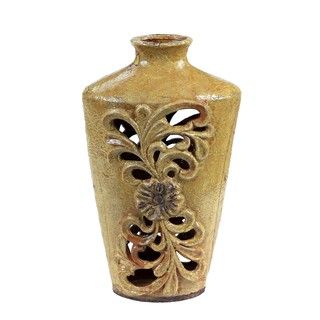 Privilege Floral pierced Cream Yellow Ceramic Vase