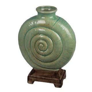 Privilege Medium Ceramic Spiral Flat Green Vase