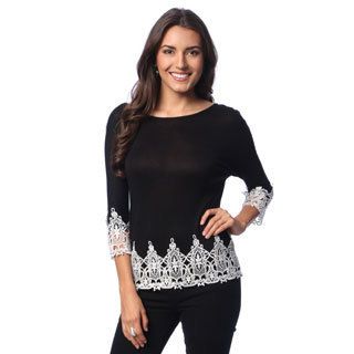 365 Apparel Inc Hadari Womens Crochet Hem Top Black Size One Size Fits Most