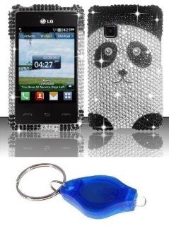Black and Silver Panda Diamond Bling Case + ATOM LED Keychain Light for LG 840G Cell Phones & Accessories