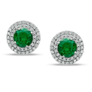 Lab Created Emerald and 3/8 CT. T.W. Diamond Frame Stud Earrings in