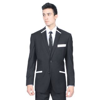 Ferrecci Ferrecci Mens Slim Fit Black And White 2 button Blazer Black Size 34S