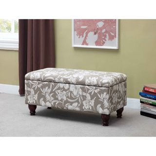 Nailhead Trim Floral Storage Bench