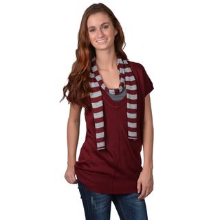 Journee Collection Juniors V neck Tunic Top With Scarf