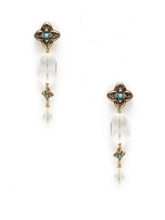 Crystal Quartz & Turquoise Floral Linear Drop Earrings by Stephen Dweck