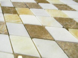 Lite Emperador, Honey Onyx and Pure White Marble Harlequin Pattern   Marble Tiles  