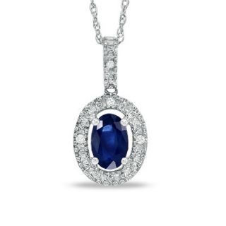 Oval Sapphire and Diamond Framed Pendant in 10K White Gold   Zales