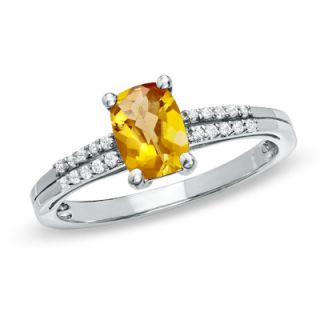 Cushion Cut Citrine and White Topaz Accent Ring in Sterling Silver