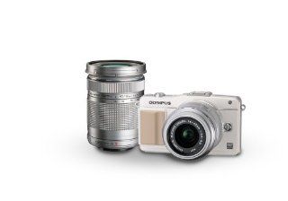 Olympus E PM2 16MP Compact System Camera with 14 42mm and 40 150mm Two Lens Kit (White)  Compact System Digital Cameras  Camera & Photo