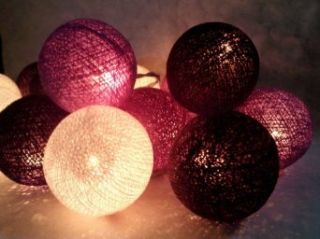 Christmas or Patio Party Light String Thai Vintage Handmade Asian Oriental Handcraft Art Purple Tone Mix Yarn Cotton Ball Lamp (20/set) / Decor Accessory / Garden Decorative / Decor Modern Design from Thailand