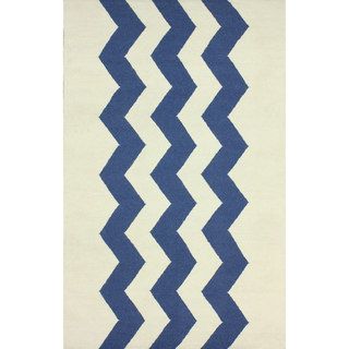 Nuloom Flatweave Wool Zig Zag Blue Rug (76 X 96)