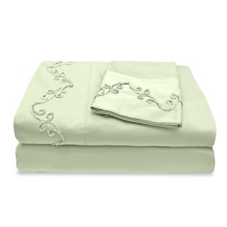 Veratex Grand Luxe 500 Thread Count Egyptian Cotton Deep Pocket Sheet Set With Chenille Embroidered Scroll Design Green Size Twin