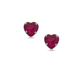 0mm Heart Shaped Lab Created Ruby Stud Earrings in 14K White Gold