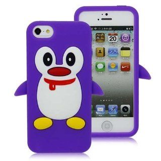 Cute Penguin Style Silicone Case Cover For iPhone 5   Purple Cell Phones & Accessories