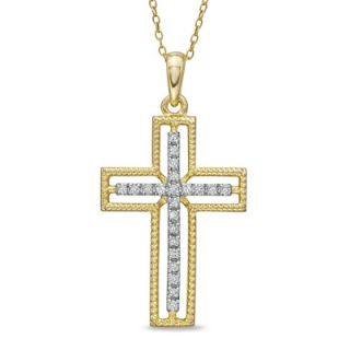 CT. T.W. Diamond Rope Outlined Cross Pendant in Sterling Silver