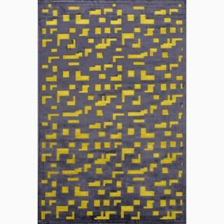 Hand made Black/ Yellow Art Silk/ Chenille Modern Rug (9x12)