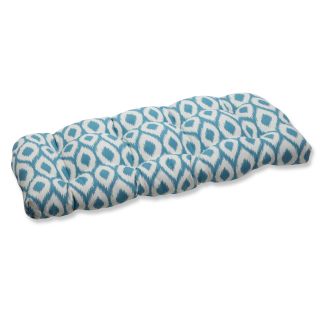 Pillow Perfect Wicker Loveseat Cushion With Bella dura Shivali Turquoise/cream Fabric