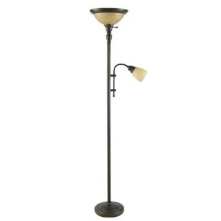 Portfolio 71 1/2 in Oil Rubbed Bronze Torchiere Indoor Floor Lamp with Glass Shade