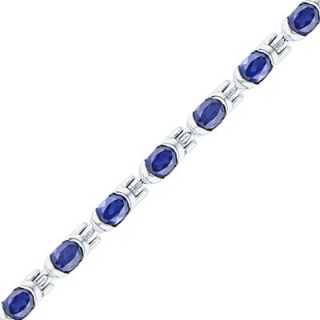 Oval Lab Created Blue Sapphire Bracelet in Sterling Silver   7.5