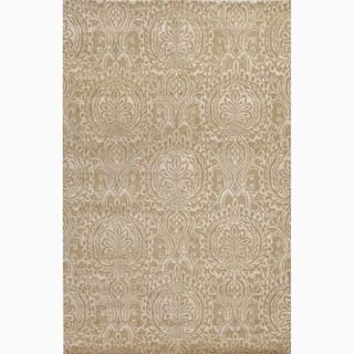 Handmade Abstract Pattern Taupe/ Ivory Wool/ Silk Rug (8 X 11)