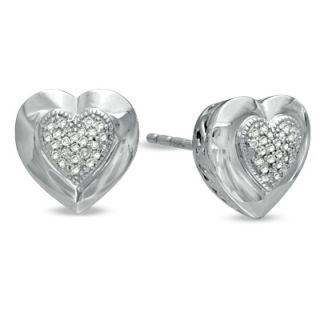 10 CT. T.W. Diamond Pavé Heart Stud Earrings in Sterling Silver