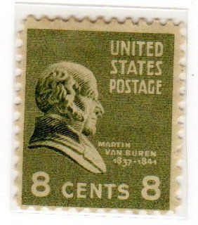 Postage Stamps United States. One Single 8 Cents Olive Green Martin Van Buren, Presidential Issue Stamp, Dated 1938 54, Scott #813. 