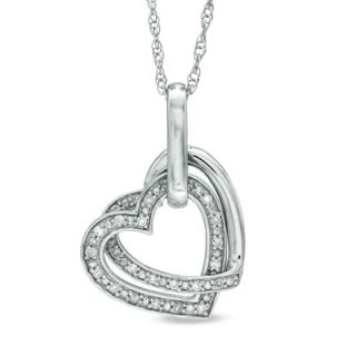 CT. T.W. Diamond Double Heart Pendant in Sterling Silver   Zales