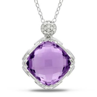 11.0mm Cushion Cut Amethyst and Diamond Accent Pendant in Sterling