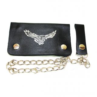 Hollywood Tag Silver Soaring Eagle Leather Bi fold Chain Wallet