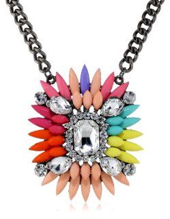 Resin and Crystal Starburst Pendant Necklace, 19" Jewelry