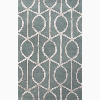Hand made Geometric Pattern Blue/ Gray Wool/ Art Silk Rug (2x3)