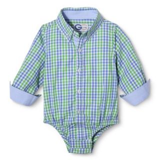 G Cutee Newborn Boys Long Sleeve Gingham Button Down Shirtzie   Green/Blue 12 M