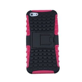 Hybrid Dual Layer Durable Silicone Soft Skin and Solid Case with Kickstand for iPhone 5 / 5S (Rose and Black) Cell Phones & Accessories