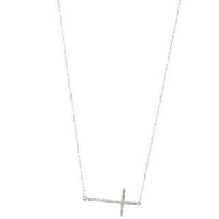 14K White Gold Diamond Sideways Cross Necklace Chain 18" 0.25ct Jewelry