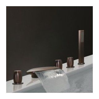 Oil rubbed Bronze Waterfall Tub Faucet with Hand Shower   Bathtub And Showerhead Faucet Systems  