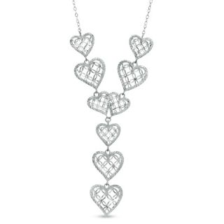 Diamond Cut Hearts Y Necklace in Sterling Silver   17   Zales