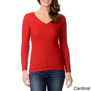 Ply Cashmere Ply Cashmere Womens Cable Knit V neck Sweater Red Size XS (2  3)