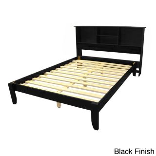 Epicfurnishings Scandinavia Queen size Solid Wood Tapered Leg Platform Bed With Bookcase Headboard Black Size Queen