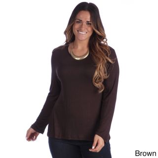 24/7 Comfort Apparel 24/7 Comfort Apparel Plus Size Womens Crew Neck Long Sleeve Top Brown Size 1X (14W  16W)