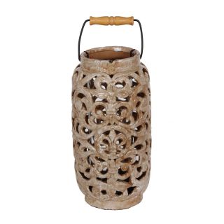 Large Brown Ceramic Lantern With Handle