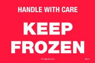 Polar Tech SCL217 Pressure Sensitive Permanent Adhesive Label, "HANDLE WITH CARE KEEP FROZEN", 3" Length x 2" Width, White on Red (Roll of 500)